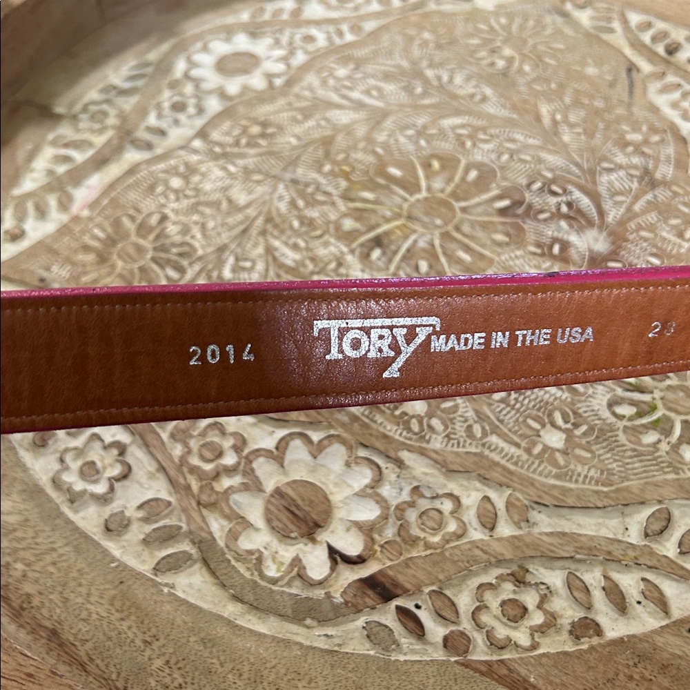 TORY LEATHER CO MADE IN USA LEATHER PINK BELT WITH METAL BITS AND BUCKLE SZ 28 - Picture 5 of 10